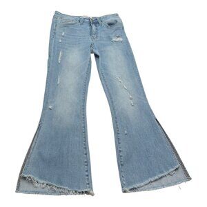 Flying Monkey Crop Kick Flare Midrise Jeans Side Slit Sz 26 Slightly Distressed